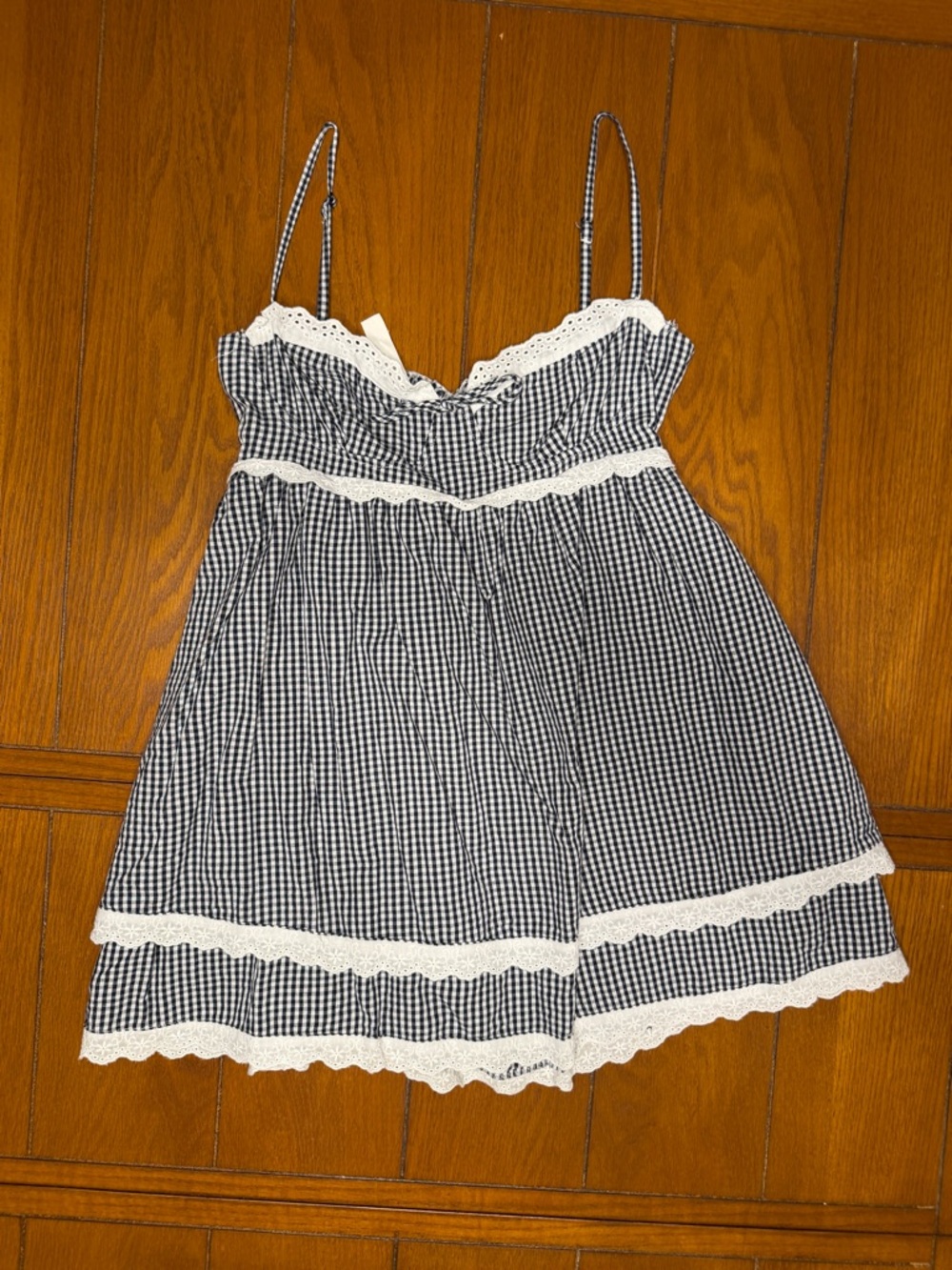 Gingham Lace-Trim Mini Dress
